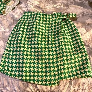 Green Co Ord Houndstooth Boucle Tailored Mini Skirt